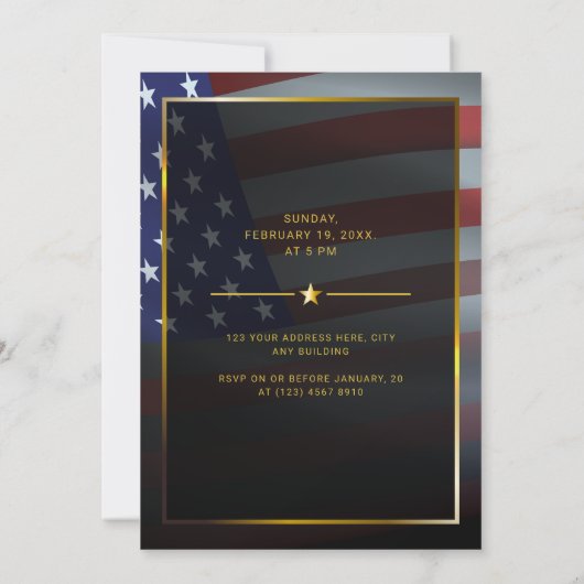 USA-Flagge | Gold Laurel Blätter | Hochzeit Einladung (Rückseite)