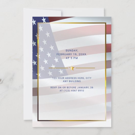 USA-Flagge | Gold Laurel Blätter | Hochzeit Einladung (Rückseite)