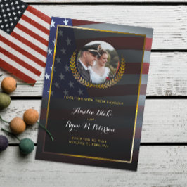 USA-Flagge | Gold Laurel Blätter | Hochzeit Einladung