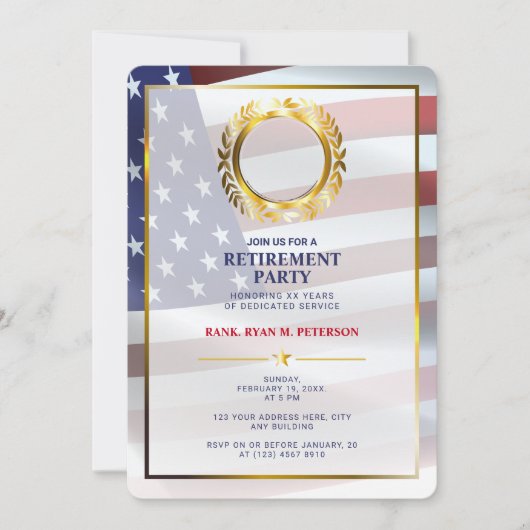 USA-Flagge | Gold Laurel Leaf | Luxusvergütung Einladung (Vorderseite)