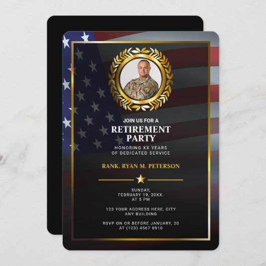 USA-Flagge | Gold Laurel Leaf | Luxusvergütung Einladung (Vorne/Hinten)