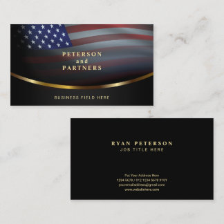 USA-Flagge | Gradation Concave Gold | Schwarz Visitenkarte