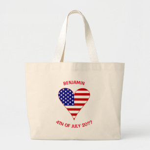 USA-Flagge Herz Funky Rot Personalisiert Jumbo Stoffbeutel