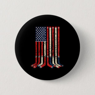 USA-Flagge Hockeyschläger patriotischer Eishockeys Button
