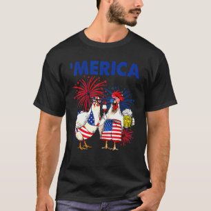 USA-Flagge Huhn Feuerwerk Patriotisch 4. Juli T-Shirt