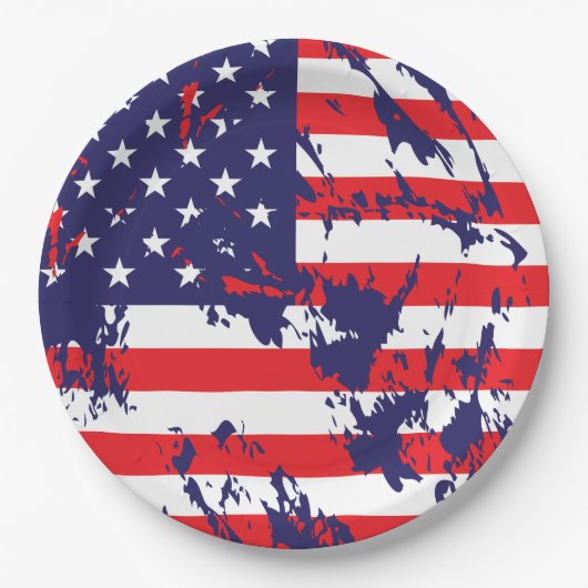 USA-Flagge in einem cool gestörten Muster Pappteller (Vorderseite)