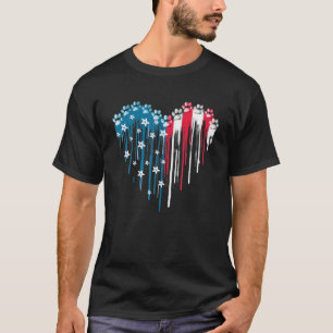 USA-Flagge in Herzform Dog Paw Prints Dog Mama 4th T-Shirt