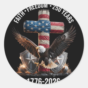 Usa-Flagge Kreuz Baum 250 Jahre Glaube Und Freihei Runder Aufkleber