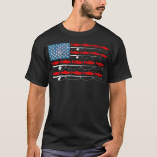 USA-Flagge-Lachs-Angeln-Stangen Patriotischer Fisc T-Shirt