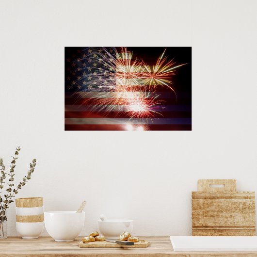 USA-Flagge mit Fireworks Poster (Küche)