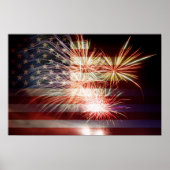 USA-Flagge mit Fireworks Poster (Vorne)