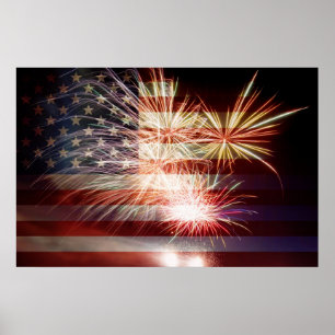 USA-Flagge mit Fireworks Poster