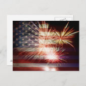 USA-Flagge mit Fireworks-Postkarte Postkarte (Vorne/Hinten)