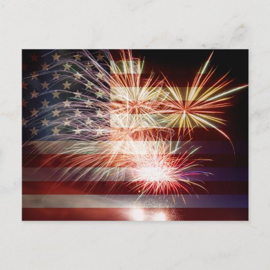 USA-Flagge mit Fireworks-Postkarte Postkarte (Vorderseite)
