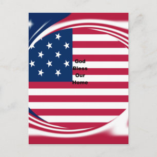 USA-Flagge mit Gott segne unsere Zuhause Text Art  Postkarte
