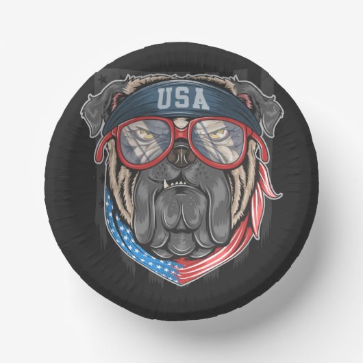 USA-Flagge mit Mops Pappteller (Vorderseite)