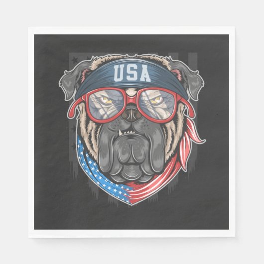 USA-Flagge mit Mops Serviette (Vorderseite)