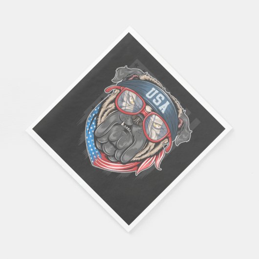 USA-Flagge mit Mops Serviette (Ecke)