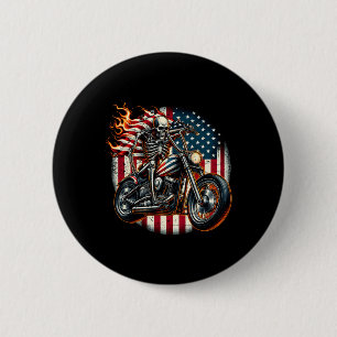 USA-Flagge Motorrad Skelett Biker 4. Juli Amerikan Button