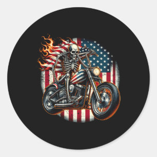 USA-Flagge Motorrad Skelett Biker 4. Juli Amerikan Runder Aufkleber