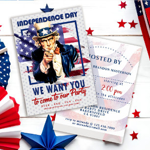 USA-Flagge Onkel Sam 4. Juli Patriotische Party Einladung