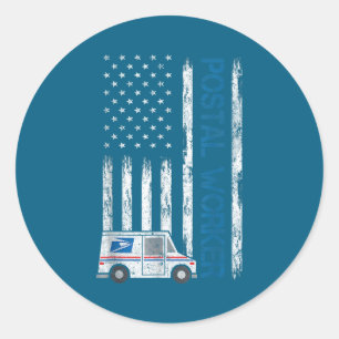 USA-Flagge Patriotischer Stahlarbeiter Briefträger Runder Aufkleber