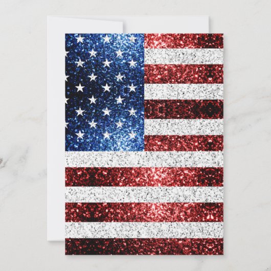 USA Flagge Rot-Blau Glitzern 4. Juli GRILLEN Einladung (Rückseite)