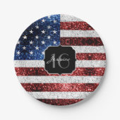 USA Flagge Rot-Blau-Glitzern Glitzer Sweet 16 Pappteller (Vorderseite)