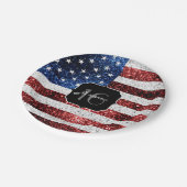 USA Flagge Rot-Blau-Glitzern Glitzer Sweet 16 Pappteller (Schrägansicht)