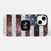 USA-Flagge Rot-Blau-Glitzern Monogram iPhone Hülle (Rückseite (Horizontal))