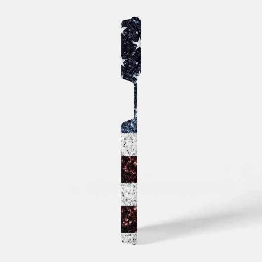 USA-Flagge Rot-Blau-Glitzern Monogram iPhone Hülle (Rechte Seite)