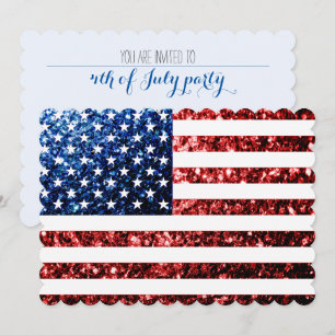 USA Flagge rot blaue Glitzern 4. Juli laden ein Einladung