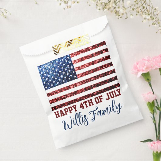 USA Flagge Rot blaue Glitzern Glitzer 4 Juli Name Geschenktütchen (Versiegelt)