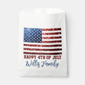 USA Flagge Rot blaue Glitzern Glitzer 4 Juli Name Geschenktütchen (Vorderseite)