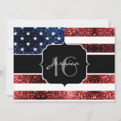 USA Flagge rot blaue Glitzern Glitzer Sweet 16 ein Einladung (Vorderseite)
