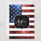 USA Flagge Rot blaue Glitzern Glitzer Sweet 16 Inv Einladung (Vorderseite)