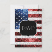USA Flagge Rot blaue Glitzern Glitzer Sweet 16 UAW RSVP Karte (Vorderseite)