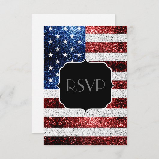USA Flagge Rot blaue Glitzern Glitzer Sweet 16 UAW RSVP Karte (Vorne/Hinten)