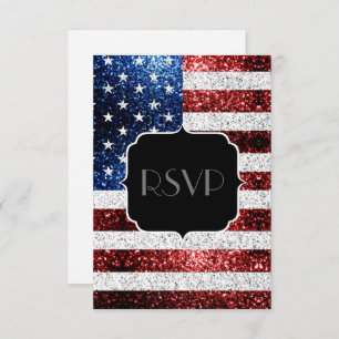 USA Flagge Rot blaue Glitzern Glitzer Sweet 16 UAW RSVP Karte