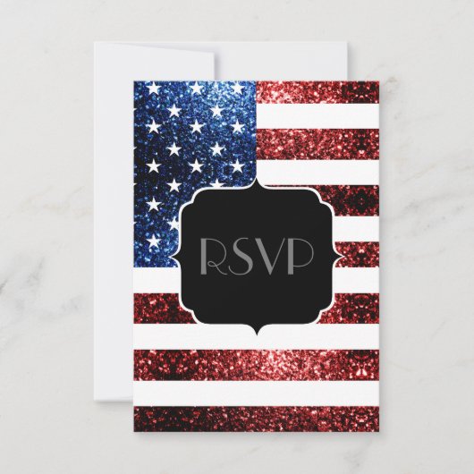 USA Flagge Rot blaue Glitzern Glitzer Sweet 16 UAW RSVP Karte (Vorderseite)