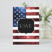 USA Flagge Rot blaue Glitzern Glitzer Sweet 16 UAW RSVP Karte (Stehend Vorderseite)