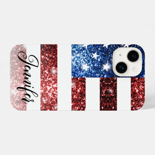 USA Flagge Rot blaue Imitate Glitzern Ihr Name iPhone Hülle (Rückseite (Horizontal))
