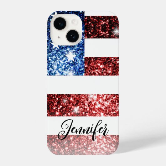 USA Flagge Rot blaue Imitate Glitzern Ihr Name iPhone Hülle (Rückseite)