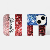 USA Flagge Rot blaue Imitate Glitzern Ihr Name iPhone Hülle (Rückseite (Horizontal))