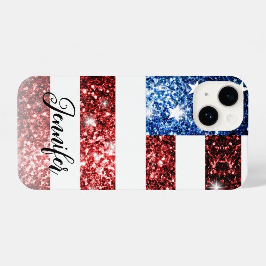 USA Flagge Rot blaue Imitate Glitzern Ihr Name iPhone Hülle (Rückseite (Horizontal))