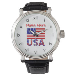 USA Flagge Rotes Personalisiertes römisches Numeru Armbanduhr