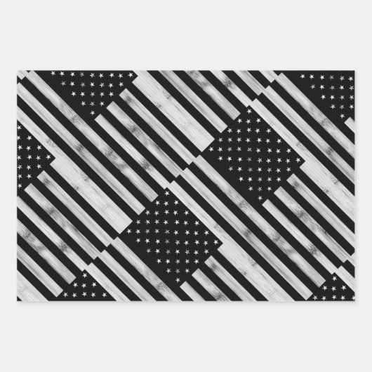 USA flagge Rustic Wood Schwarz-weiß Patriotic Amer Geschenkpapier Set (Vorderseite 2)
