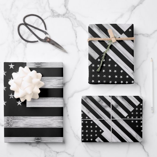 USA flagge Rustic Wood Schwarz-weiß Patriotic Amer Geschenkpapier Set (Vorderseite)