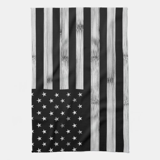 USA flagge Rustic Wood Schwarz-weiß Patriotic Amer Geschirrtuch (Vertikal)