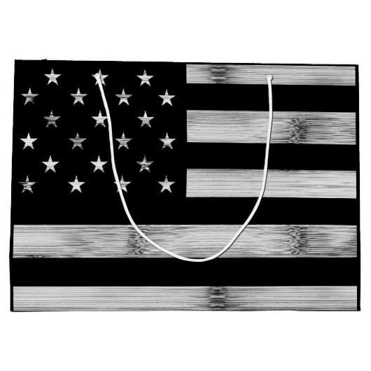 USA flagge Rustic Wood Schwarz-weiß Patriotic Amer Große Geschenktüte (Rückseite)